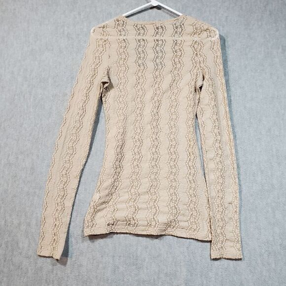 BKE Tops Womens Small Beige Blouse Nylon Blend Textured Lace Layering Scoop Neck - Picture 8 of 9